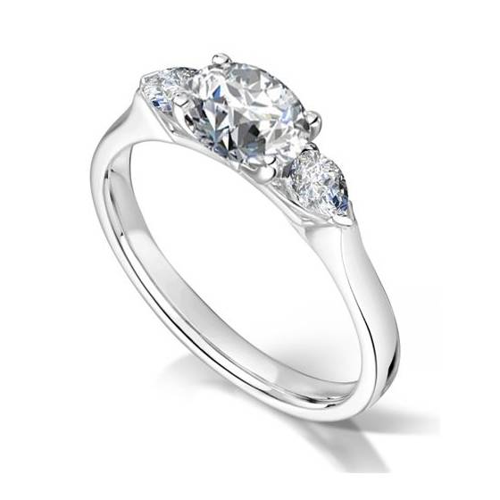 0.51ct VS2/G Traditional Oval and Natural Pear Diamond Trilogy Ring in 18k White Gold