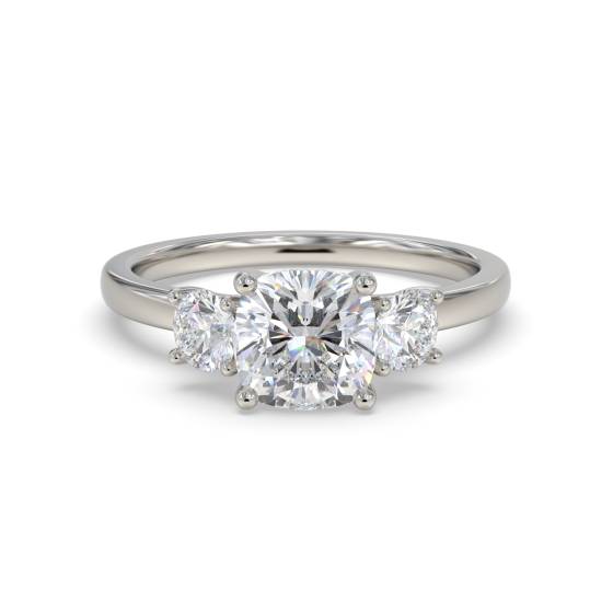 Classic Cushion and Round Diamond Trilogy Ring