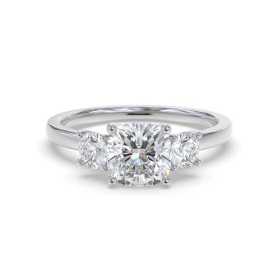 Classic Cushion and Round Diamond Trilogy Ring