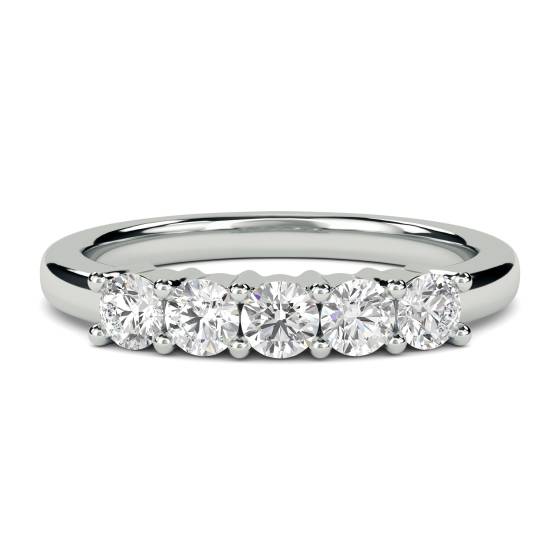 1.00ct VS1/E 5 Stone Natural Round Diamond Half Eternity Ring in 18k White Gold