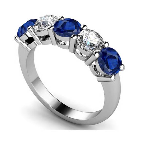 1.40ct SI1/F Blue Sapphire and Natural Diamond Eternity Ring in Platinum