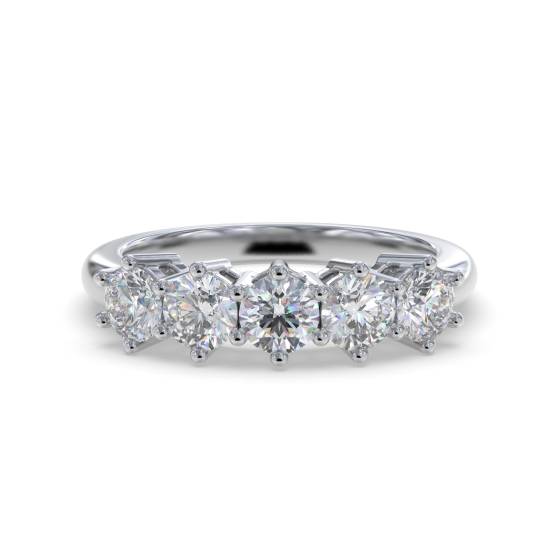 0.92ct VS/F-G Natural Round Diamond 5 Stone Ring in 18k White Gold