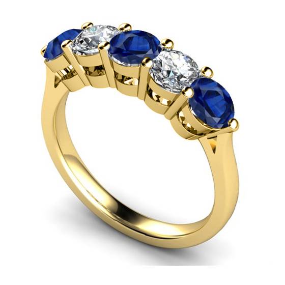 5 Stone Diamond and Blue Sapphire Half Eternity Ring