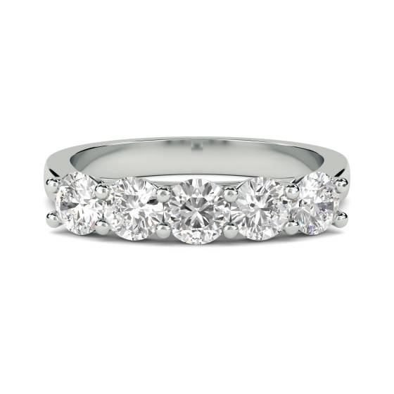 0.90ct VS/F-G 5 Stone Natural Round Diamond Half Eternity Ring in 18k White Gold