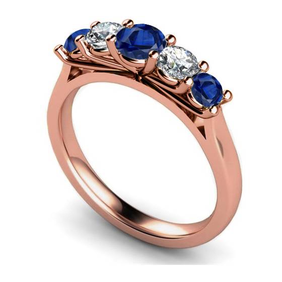 5 Stone Diamond and Blue Sapphire Half Eternity Ring