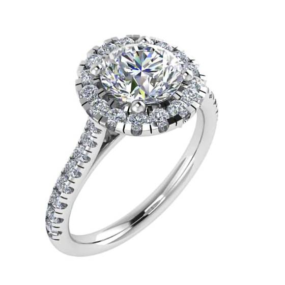 0.90ct SI1/F Natural Round Diamond Halo Ring in Platinum
