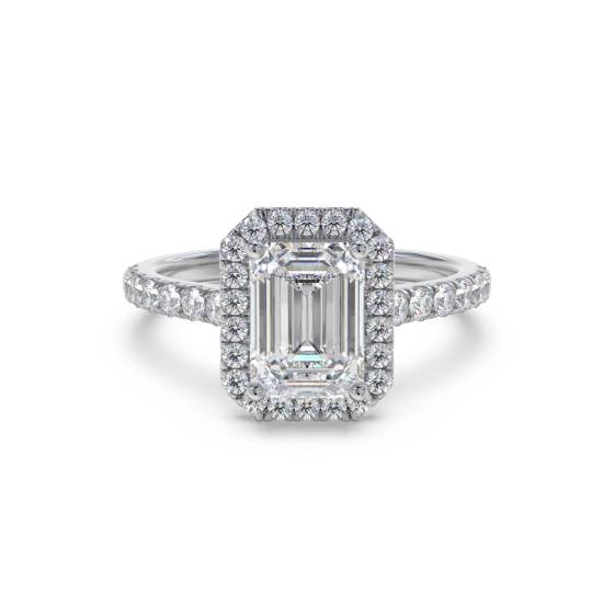 Emerald Diamond Single Halo Shoulder Set Ring