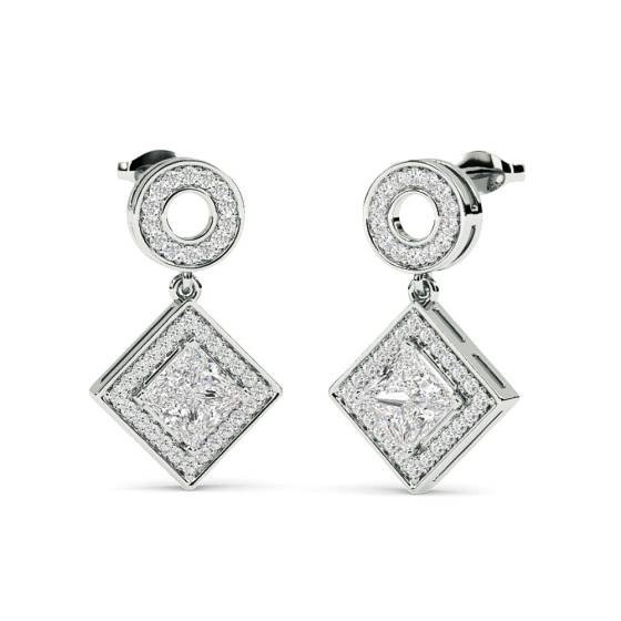 1.00ct SI/F-G Natural Round Cut Diamond Drop Earrings in 18k White Gold