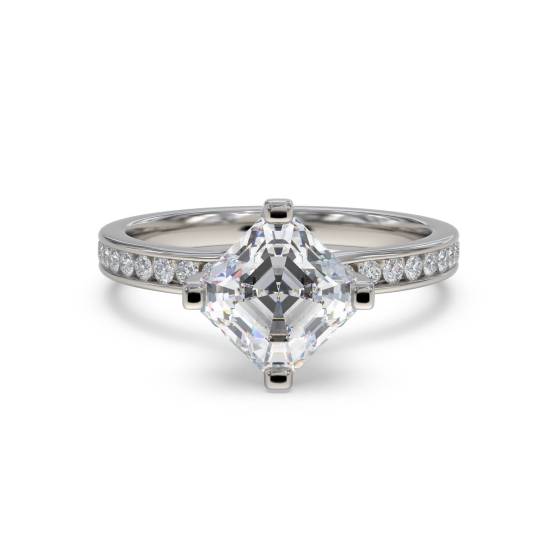 Asscher Diamond Shoulder Set Ring