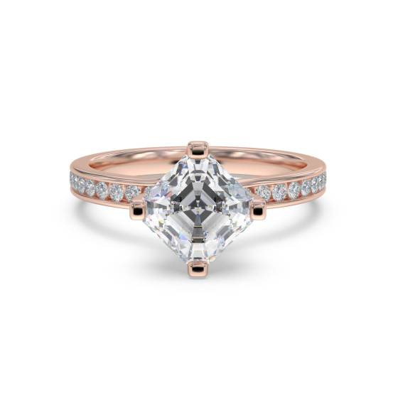 Asscher Diamond Shoulder Set Ring