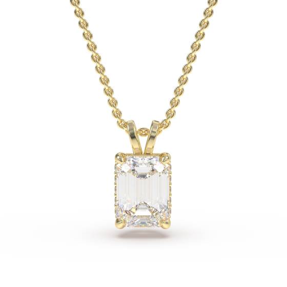 Emerald Diamond Halo Pendant