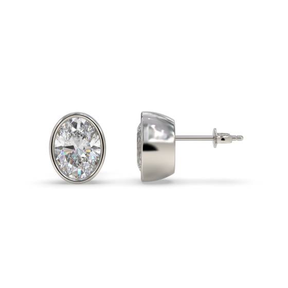 Oval Diamond Bezel Set Stud Earrings