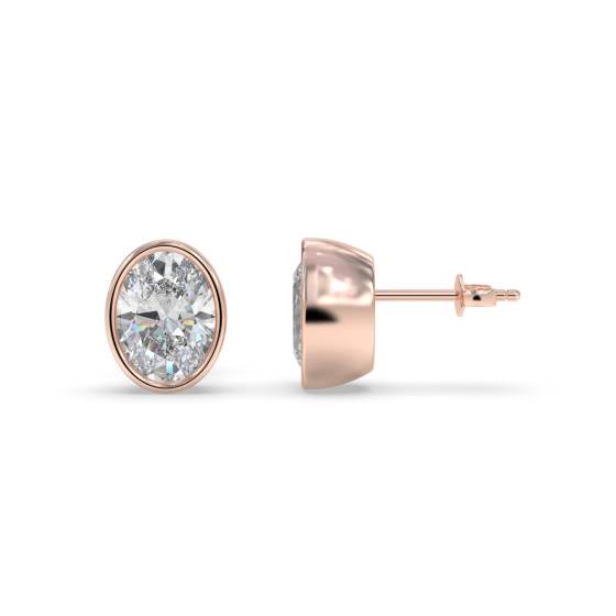 Oval Diamond Bezel Set Stud Earrings