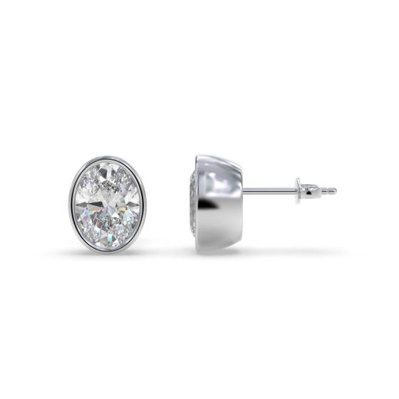 Oval Diamond Bezel Set Stud Earrings