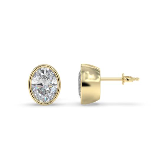 Oval Diamond Bezel Set Stud Earrings