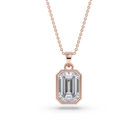 Emerald Diamond Bezel Set Solitaire Pendant