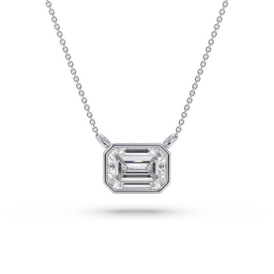 Emerald Diamond Bezel Set East To West Solitaire Pendant