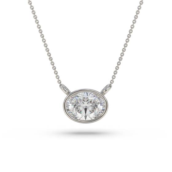 Oval Diamond Bezel Set East To West Solitaire Pendant