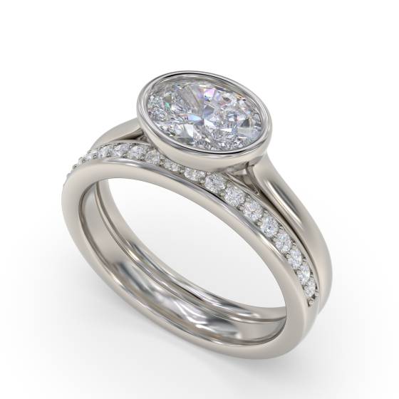 Oval Diamond Bezel Set East To West Solitaire Ring