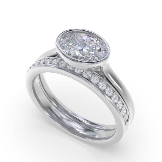 Oval Diamond Bezel Set East To West Solitaire Ring