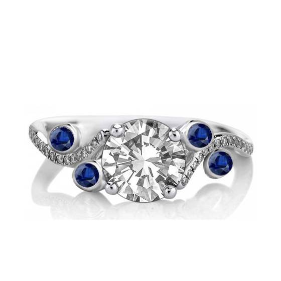 0.75ct SI1/G Blue Sapphire and Round Natural Diamond Designer Vintage Ring
