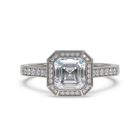 Octagonal Halo Asscher Diamond Bezel Set Shoulder Set Ring