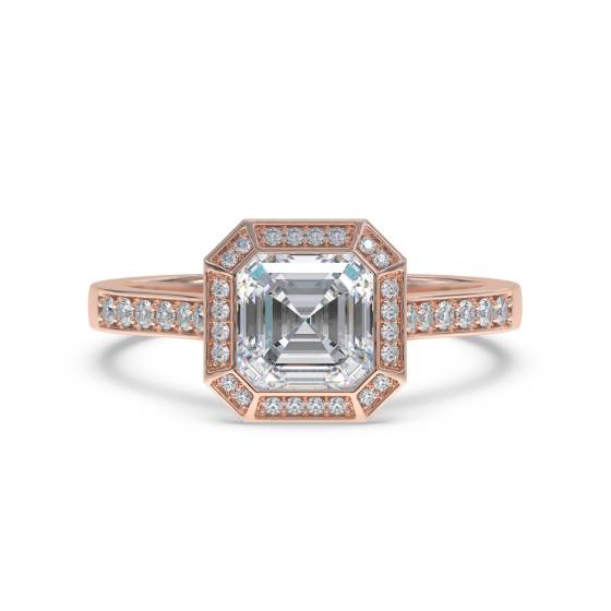 Octagonal Halo Asscher Diamond Bezel Set Shoulder Set Ring