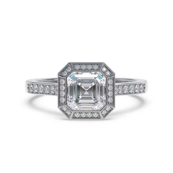 Octagonal Halo Asscher Diamond Bezel Set Shoulder Set Ring