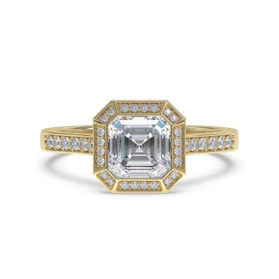 Octagonal Halo Asscher Diamond Bezel Set Shoulder Set Ring