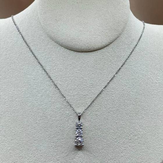 0.73ct SI/F-G Natural Round Cut Diamond Trilogy Pendant in 18k White Gold