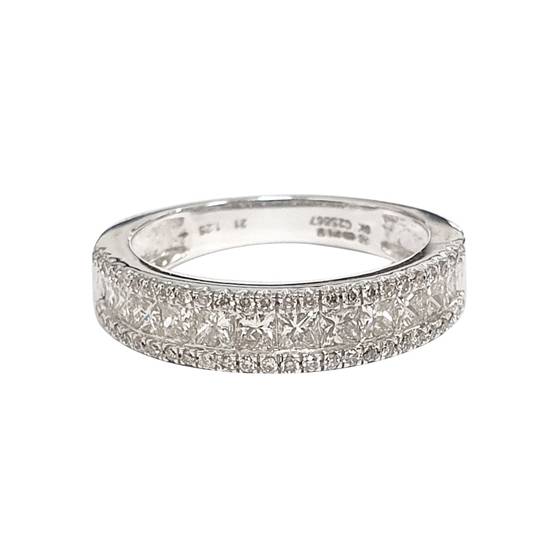 1.25ct VS/G-H Designer Vintage Round and Natural Princess Cut Diamond Half Prong Eternity Ring in 9k White Gold