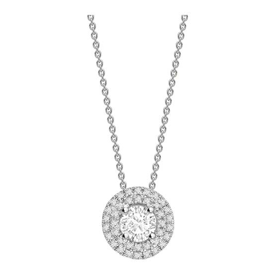 0.85ct VVS/E-F Lab Grown Round Diamond Double Halo Pendant in 18k White Gold