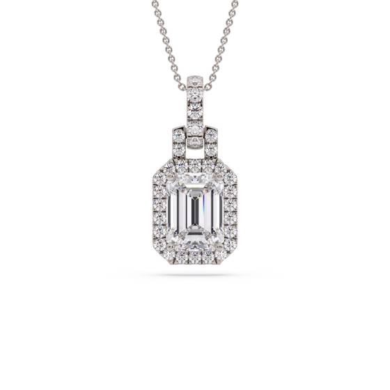 Unique Emerald Diamond Halo Pendant