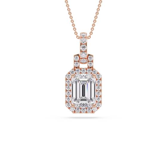 Unique Emerald Diamond Halo Pendant