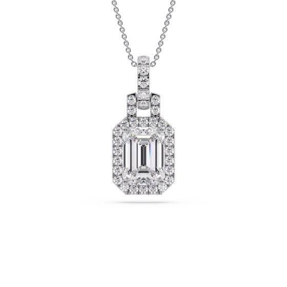 Unique Emerald Diamond Halo Pendant