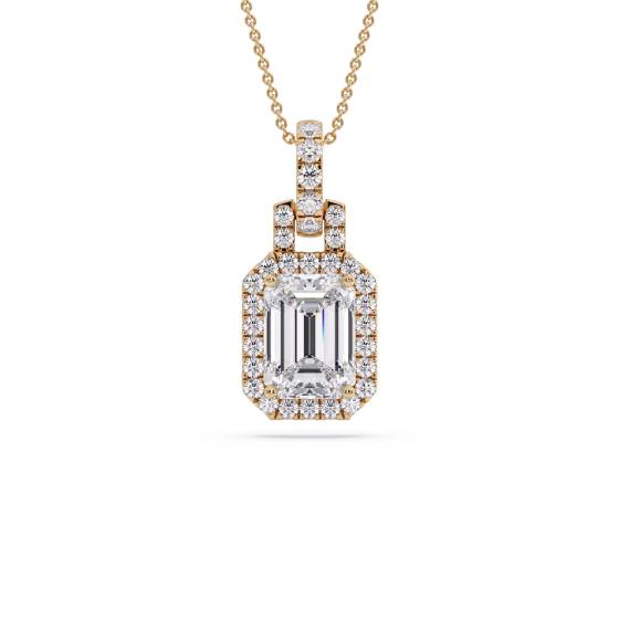 Unique Emerald Diamond Halo Pendant