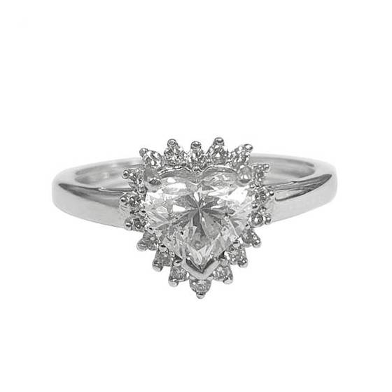 1.30ct SI2/F Natural Heart Diamond Starburst Halo Ring in 18k White Gold