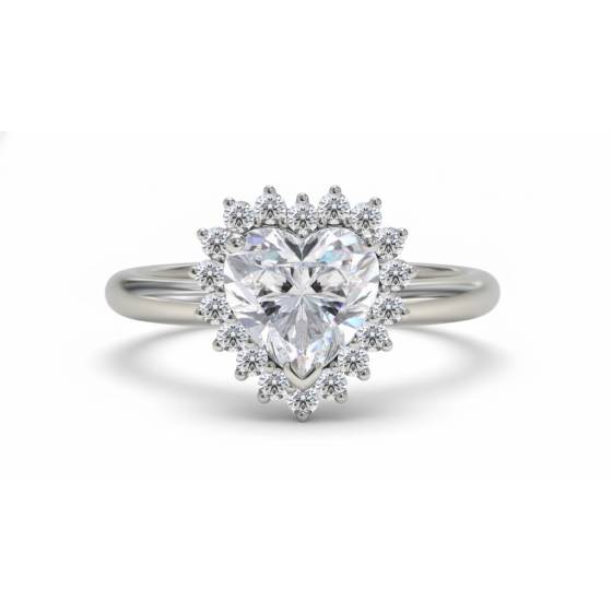 1.30ct SI2/F Heart Cut Natural Single Halo Diamond Ring in 18k White Gold