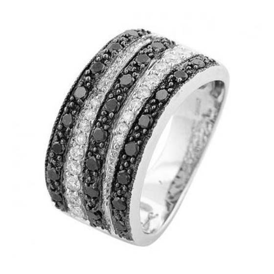 1.00ct I1/F-G Stripy Natural Fancy Black and White Natural Diamond Ring in Platinum