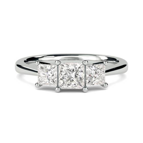 0.50ct SI2/F Natural Princess Cut Diamond Trilogy Ring in 18k White Gold