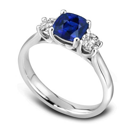 Modern Blue Cushion Sapphire Trilogy Ring