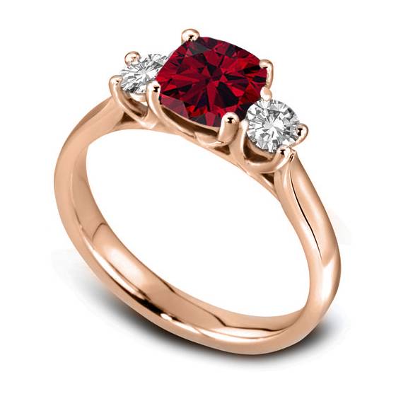 3 Stone Ruby Diamond Ring With Shoulder Diamonds