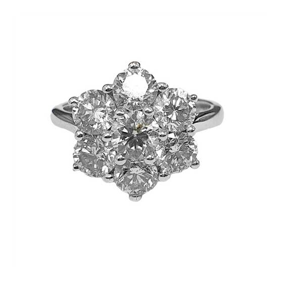 3.00ct SI/G-H Round Natural Cluster Diamond Ring in 18k White Gold