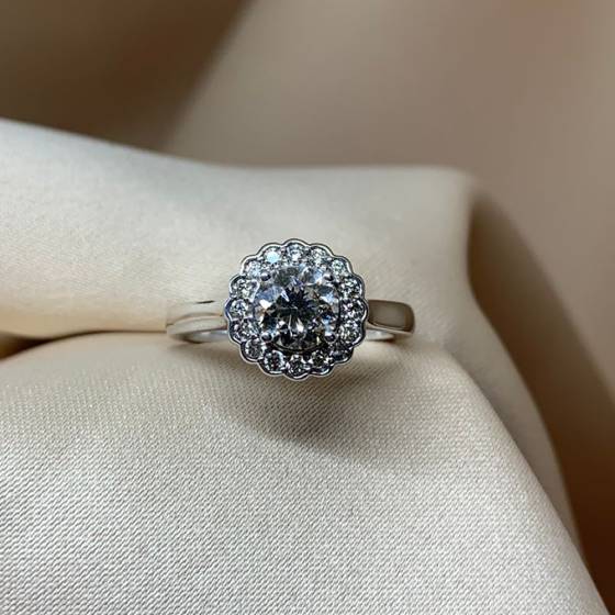 1.21ct VS/G-H Natural Round Cut Diamond Halo Ring in 18k White Gold