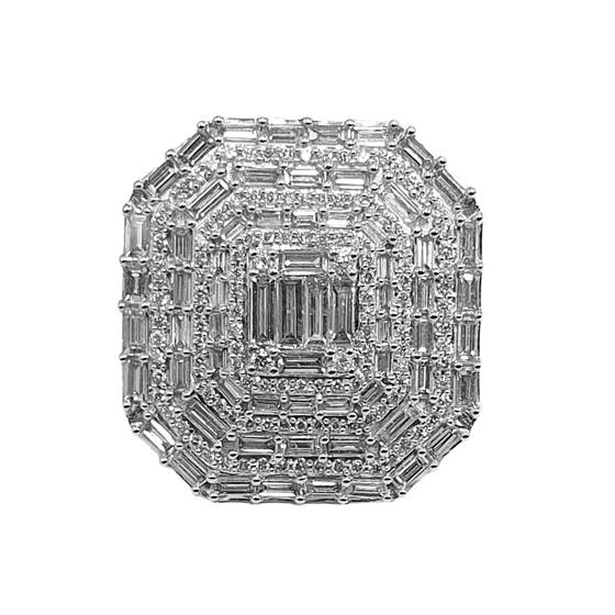 3.15ct VS/F-G Round and Baguette Cut Natural Cluster Diamond Ring in 9k White Gold