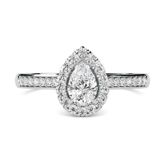 1.30ct VS/FLY Natural Pear Cut Diamond Halo Shoulder Set Ring in Platinum