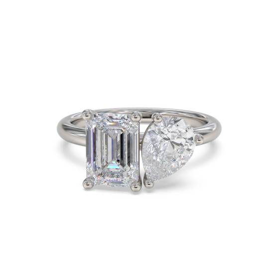 Emerald and Pear Toi Et Moi Designer Ring