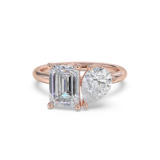 Emerald and Pear Toi Et Moi Designer Ring