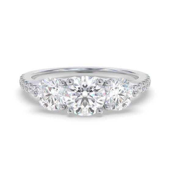 0.75ct SI2/F 3 Stone Natural Diamond Ring With Shoulder Natural Diamond in 18k White Gold