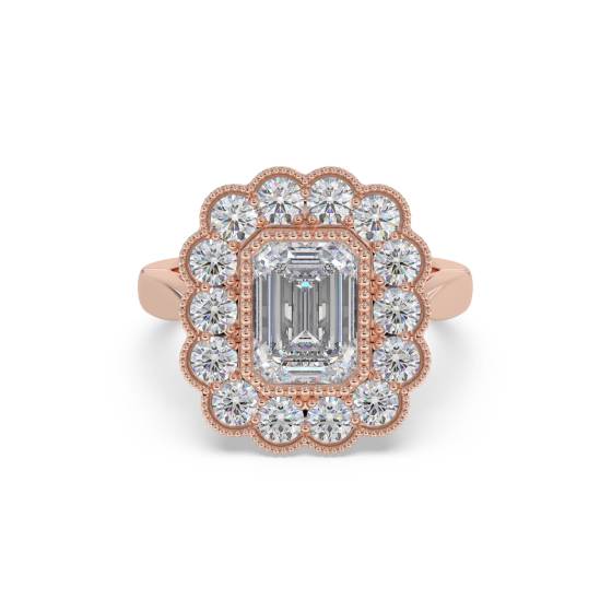 Emerald Diamond Milgrain Bezel Set Designer Ring